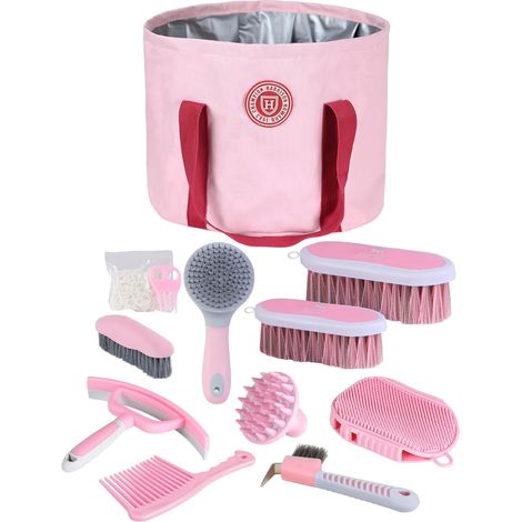 Kit de toilettage pour chevaux 9 pièces avec sac fourre-tout Rose (1/5)