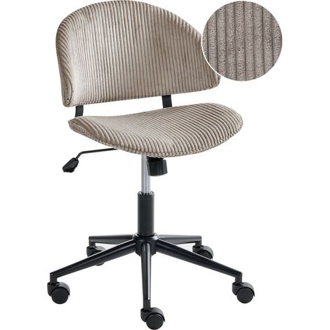 Office Chair Taupe Corduroy Seat and Backrest Swivel Desk Computer Adjustable Height Modern Home Office KIANA