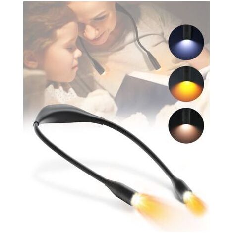 Lampe de Lecture Rechargeable Pour le Cou, 3 Couleurs Eye Protection LED Lampe Lecture de Nuit Autour de Cou Mains Libres, 1000mah Lampe De Cou la Lecture , le Camping, la Couture, Cadeau (1/4)