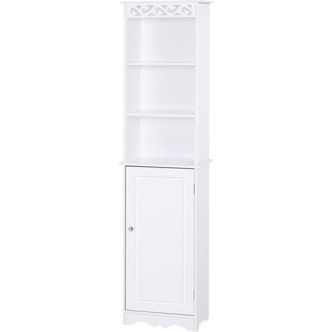 Meuble de bain à tour 3 étagères réglables 3 niveaux et 1 grand placard inférieur poignées sur porte MDF blanc 40x23x160 cm