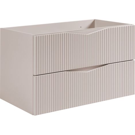 Meuble de salle de bain sous vasque suspendu CLEO beige 80 cm façades rainurées