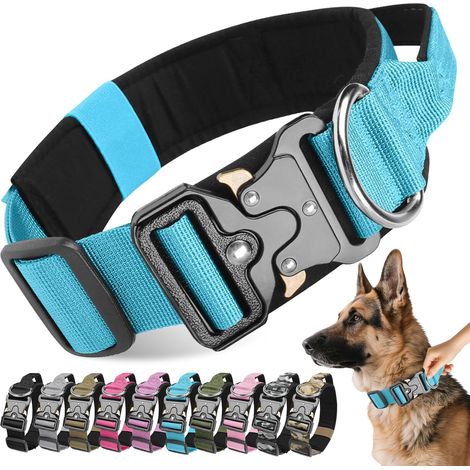 Collier pour Chien Tactique, Militaire Collier Réglable avec Poignée de Commande, Résistant et Confortable Collier pour Chiens de Taille Moyenne Grand Entraînement (Bleu, M) (1/5)
