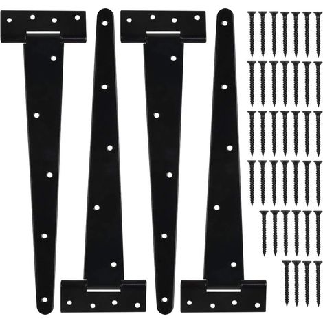 4 Stück T-Scharniere 12 Zoll Türscharniere, robuste T-Scharniere Scheunentorscharniere mit Schrauben, für Fabriktore, Lagertore, Gartentore, schwarz lackiert