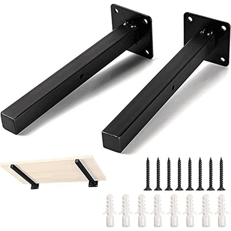 4 Supports d'étagère, Acier, Noir, 30cm, Charge 34kg, Pour planche 20-25cm, Salon Cuisine Bureau (1/5)
