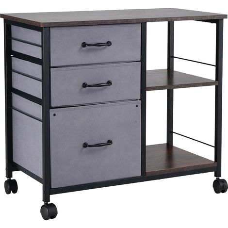 Mophorn Aktenschrank mit 3 Stoffschubladen, Rollcontainer mit 2 offenen Regalfächern, Aufbewahrungsschrank für Schreibwaren, Drucker und Dokumente im Letter-, A4- und Legal-Format (Braun)