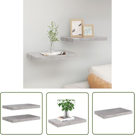 The Living Store Étagères murales flottantes 2 pcs gris béton 50x23x3,8 cm MDF - Étagères Murales - Étagères Flottantes - Décoration Murale - Rangement Mural - Meubles Déco (1/5)