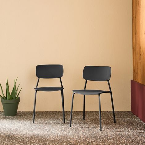 Lot de 2 chaises de jardin empilables acier anthracite et plastique - Liva (1/5)