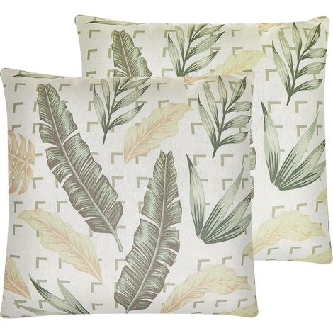 Set di 2 cuscini con motivo a foglia 45 x 45 cm verde e beige Rhapis