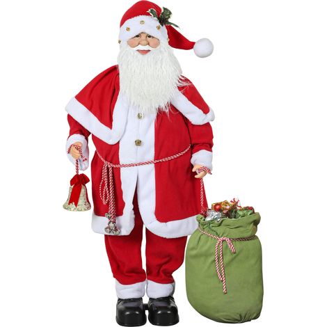 Figurine de Père Noël - HOMCOM - rouge traditionnelle - sac de cadeaux, effets sonores et cloche - 55 x 21 x 140 cm