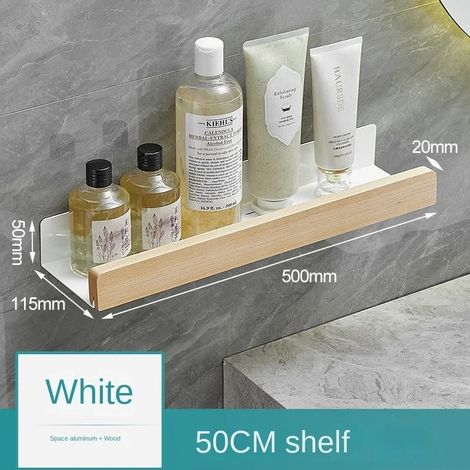 Étagère de salle de bain en bois (50 cm), support de rangement mural, étagère de salle de bain, étagère de rangement pour salle de bain (1/5)
