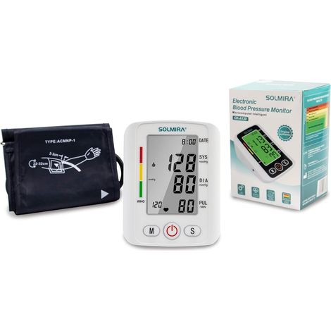 Tensiomètre électronique de poignet, blanc, couleurs variées, 2 mémoires utilisateur (1/3)