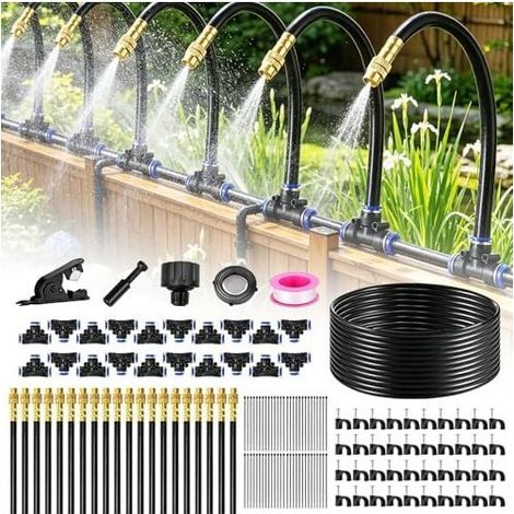 Sistema di irrigazione automatico per giardini fino a 20 m, kit di irrigazione a 360° con 20 ugelli regolabili per giardini, serre, piante da balcone, paesaggistica, prati - (1/5)