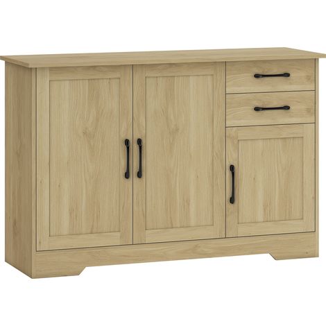 Buffet Eustaquio Rangement Moderne Style Scandinave Effet Bois Naturel Poignées Noires