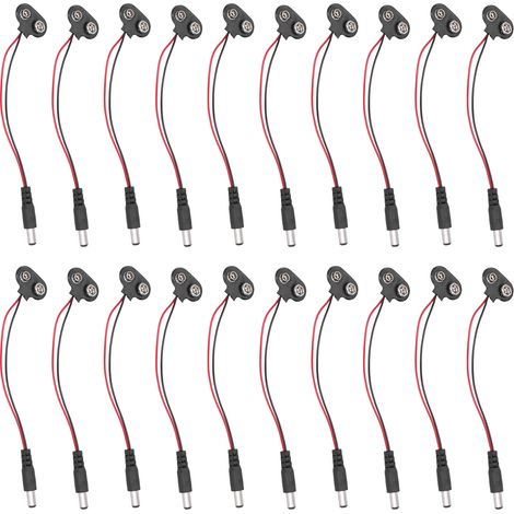 Lot de 20 connecteurs pour pile 9V, câble de raccordement DC 2.1mm, composants de contrôle industriel. (1/5)