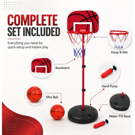 Panier de basket-ball pour enfants de 2,13 m avec support et pompe à ballon portable pour intérieur et extérieur (1/5)