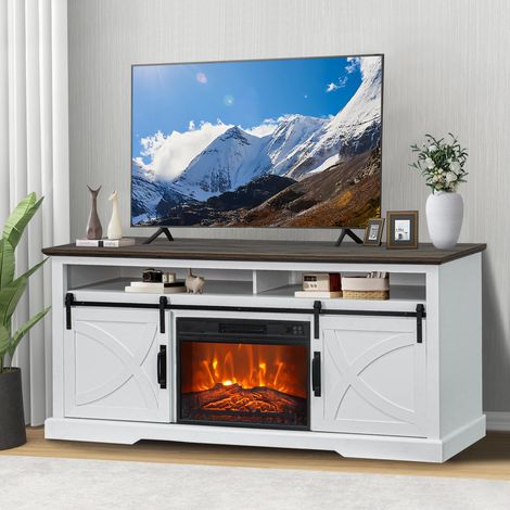 Parrot Uncle TV Stand with Electric Fireplace, 68 Inch Farmhouse Media Console with Storage Cabinets, White Wood Effect Entertainment Centre for 65 Inch TV Living Room (1/5)