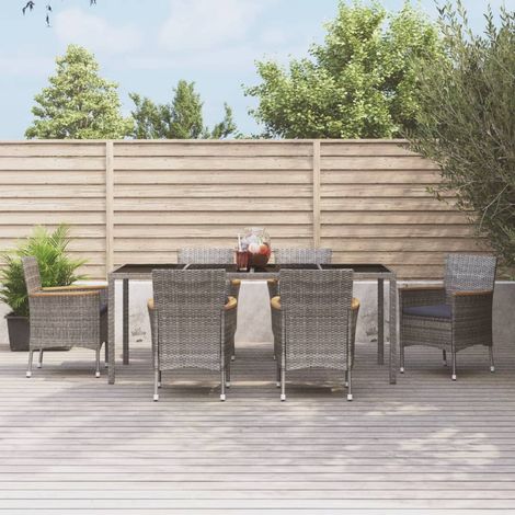 7 pcs Ensemble à dîner de jardin, Mobilier à dîner de jardin, Table et Chaises à Manger et coussins gris rotin MKPO74187 (1/5)