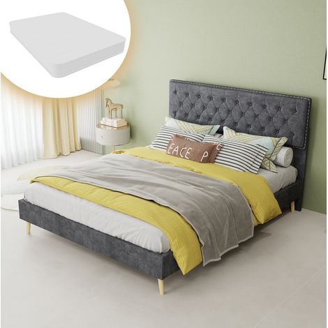Letto matrimoniale con materasso 140x200 grigio OKMYHOME (1/5)
