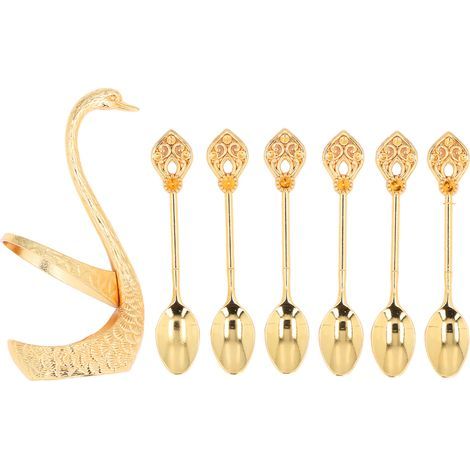 Eleganter Kaffeelöffelhalter in Schwanenform aus Zinklegierung mit glänzender, goldfarbener Spiegeloberfläche für Rührstäbchen (1/5)