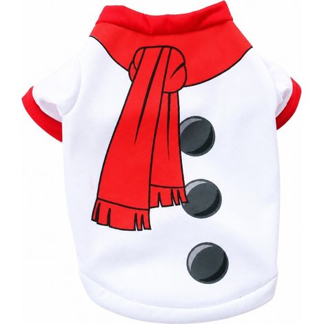 T-shirt de Noël pour chien, vêtements pour animaux de compagnie pour Teddy Bichon Poméranien, XS S M, polyester, écharpe blanche bonhomme de neige (1/5)
