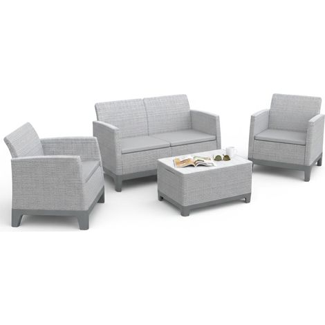 Set Salotto da Esterno Granite, Salottino Outdoor 4 Posti, un Tavolino, Resistente ai Raggi uv Impermeabile, Grigio