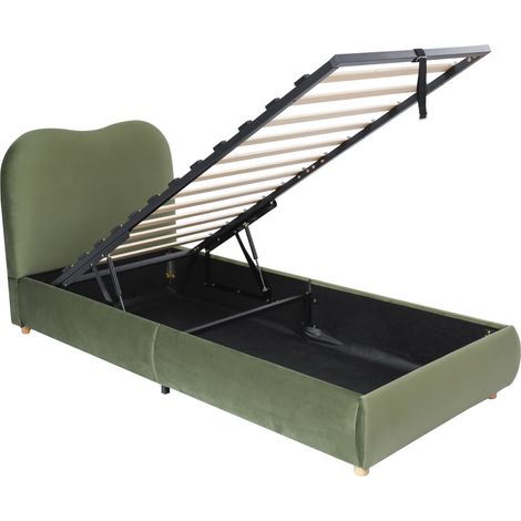 Cama infantil con canapé 90 x 200 cm de terciopelo verde con cabecero tapizado y somier (1/5)