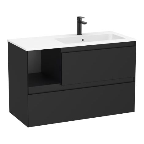 CONJUNTO MUEBLE TENUE 1000 2 CAJONES + LAVABO DERECHA STONEX NEGRO MATE