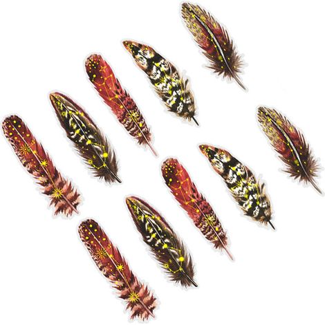 Lot de 10 autocollants plumes PET à effet scintillant, pour scrapbooking, carnet et journal (rouge).