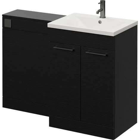 Napoli 460 Cento Nero Oak 1200mm 2 Door Vanity Unit Toilet Suite with Glide Basin - 1200mm - Gunmetal Grey 160mm HandleWithout Kingston Toilet Pan