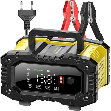 Chargeur de batterie voiture moto 12V/24V 10A/5A automatique 7 étapes LiFePO4 plomb acide portable mainteneur entretien réparation impulsion pour camion tondeuse (1/5)