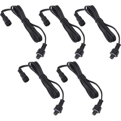 Lot de 5 rallonges électriques de 1,5 m pour éclairage extérieur, étanches IP67, avec connecteurs mâle et femelle à 3 broches. (1/5)