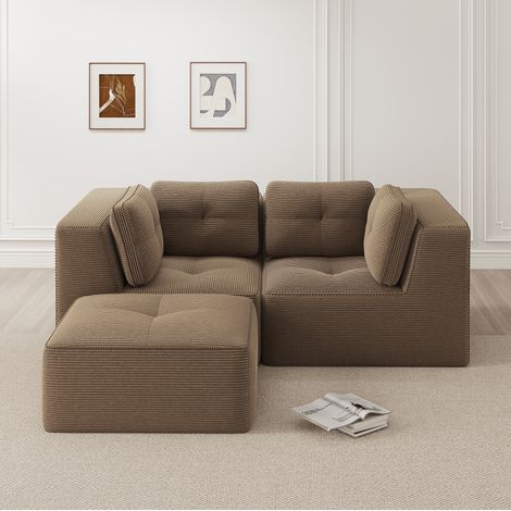 Canapé d'angle 208x177x69 cm en velours côtelé marron, modulable pour salon ou chambre FloraGrace (1/5)