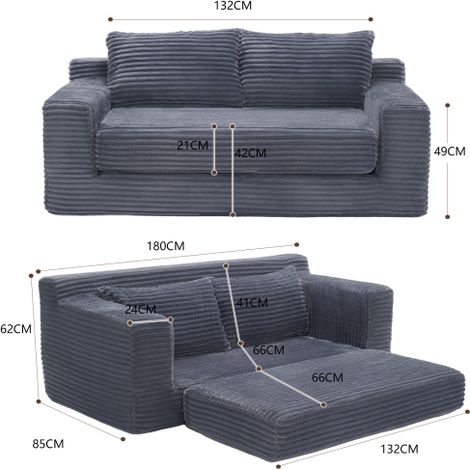 Canapé deux places en mousse et mémoire de forme – Aucun montage réquisition, conception 2 et 1 multifonctionnelle, tissu velours tricoté – Uncanapé compact idéal pour les petites pièces, les appartem (1/4)