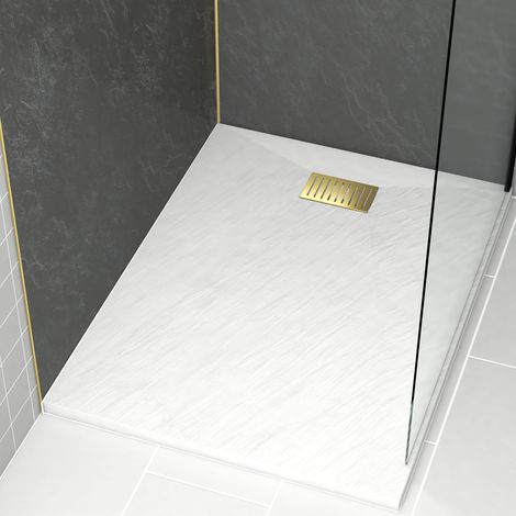 Pacco Piatto Doccia Bianco Effetto Pietra 90x120 cm e Griglia motivo Lineare Oro Spazzolato (1/4)