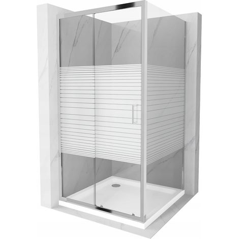 Cabine de douche coulissante Mexen Apia 90 x 90 cm, bandes, chrome + receveur plat - 840-090-090-01-20-4010