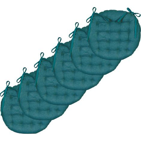 Atout Lot de 6 Galettes de Chaise Rondes Bicolores D.40cm, Bleu Canard/Moutarde (1/5)