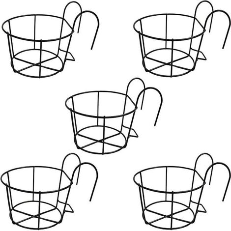 Runder hängender Blumentopf aus Eisen, 5-teiliges Blumentopf-Geländer, runder Balkon-Blumentopfhalter, Blumentopfständer aus Metall, geeignet für Balkon, Garten, Zaun usw. (1/5)