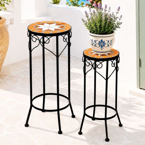DanDiBo Blumenhocker Mosaik Rund 2er Set 46 und 54 cm Blumenständer 12011 Beistelltisch Pflanzenständer Mosaiktisch (1/5)