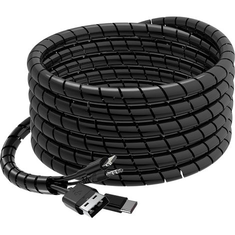 Funda espiral para cable de 6 m (12-24 mm), flexible, para oficina y ordenador, kit de gestión de cables para TV, PC, USB, TV y antena AUX, color negro. ¡Hazlo tú mismo (1/5)