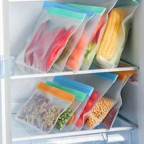 12 bolsas reutilizables para congelar alimentos, 28x20cm y 22x13.5cm, bolsas reutilizables para almacenar alimentos, bolsas de EVA, sin BPA, para verduras, lácteos, aperitivos y carne. (1/5)