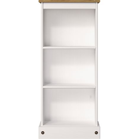 Low Narrow Bookcase - Pine - L20 x W46 x H103.6 cm - White Wax/Antique Waxed Pine - Flat Packed