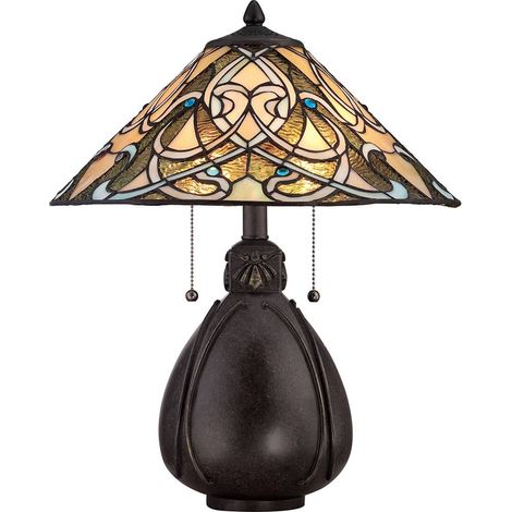Elstead India - Lampe de table à 2 lumières, bronze impérial, verre Tiffany, E27 (1/4)