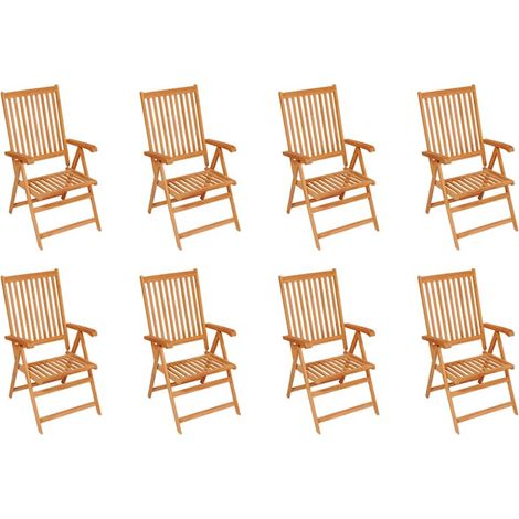 Chaises inclinables de jardin lot de 8 Bois de teck solide (1/5)