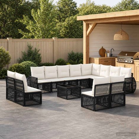 Salon de jardin modulable 13 pièces en polyrotin noir et blanc crème, 12 places, 101.18kg - PANGIVO (1/5)