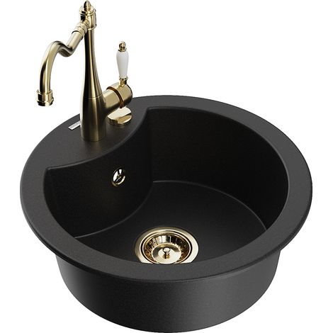 Mexen Diego fregadero de granito de 1 seno con grifo de cocina Carla, negro - 6512-77-670700-50 (1/5)