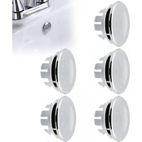 5PCS Bouchon Trop Plein Lavabo, Anneau Bouchon De Trop-Plein, Garniture Évier de Trou Rond, Pièces de Rechange pour Trou de Drainage Couvercle Rond pour évier de Cuisine Trou D'évier de Baignoire (1/4)