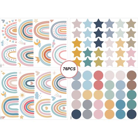 Autocollants pour Chambre d'Enfant - 76 Motifs Vinyl PVC Multicolores - Stars Dots Rainbows - Décor Murale Amovible DIY (1/5)