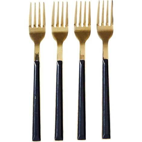 Set 4 fourchettes à dessert inox doré manches noirs en plastique