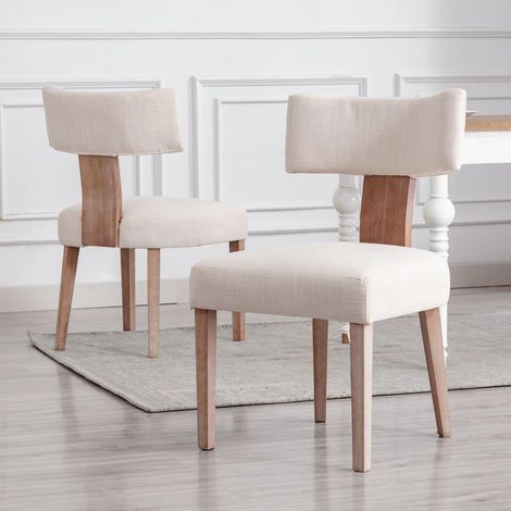Wahson Dining Chairs Set of 2 in Linen Fabric Upholstered Rustic Side Chairs with Wood Legs for Kitchen Reataurant, Beige