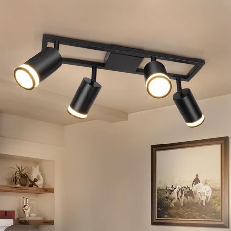Plafonnier LED 4 Spots GU10 Noir, Base Carrée Ajourée Moderne (1/5)